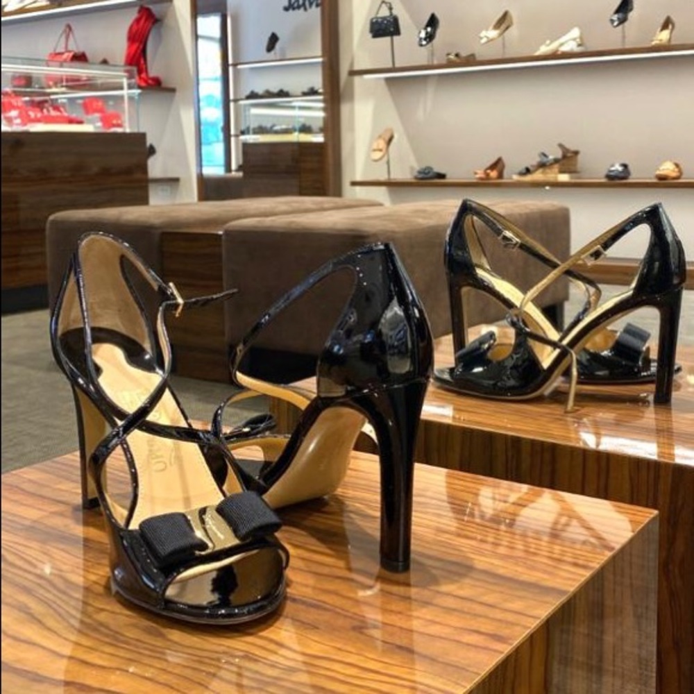 Salvatore Ferragamo Sandal heels in black patent with ankle strap closure